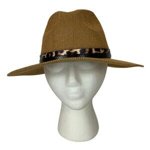 Vince Camuto Womens Wide Brim Straw Mesh Sun Hat Leopard Print Band Vacation